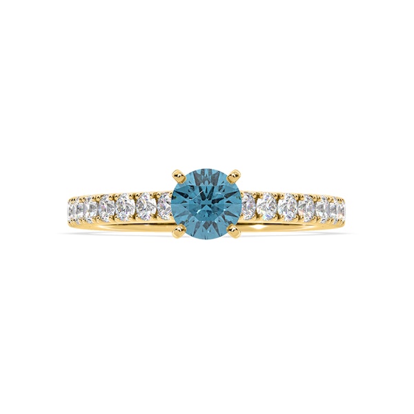 Natalia Blue Lab Diamond 0.91ct Side Stone Ring in 18K Yellow Gold - Elara Collection - Image 3