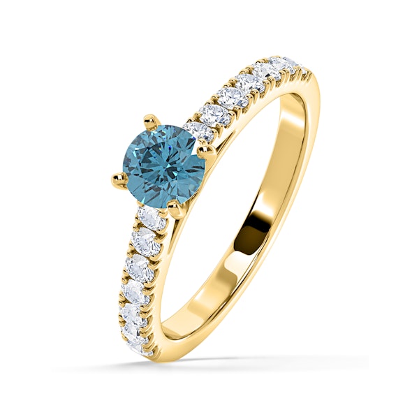 Natalia Blue Lab Diamond 0.91ct Side Stone Ring in 18K Yellow Gold - Elara Collection - Image 1