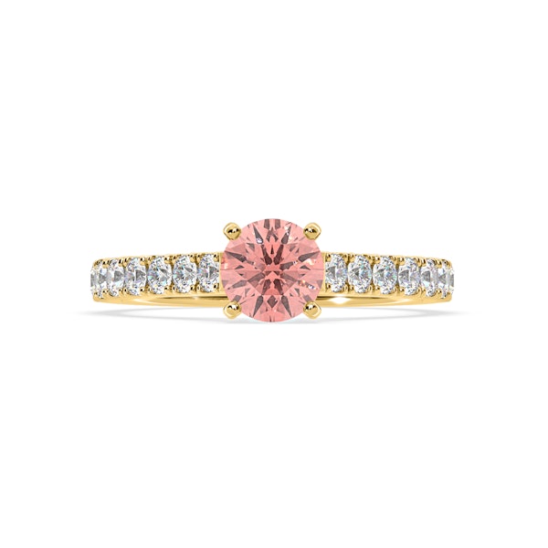 Natalia Pink Lab Diamond 1.50ct Side Stone Ring in 18K Yellow Gold - Elara Collection - Image 3