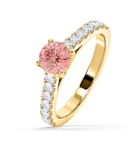 Natalia Pink Lab Diamond 1.50ct Side Stone Ring in 18K Yellow Gold - Elara Collection