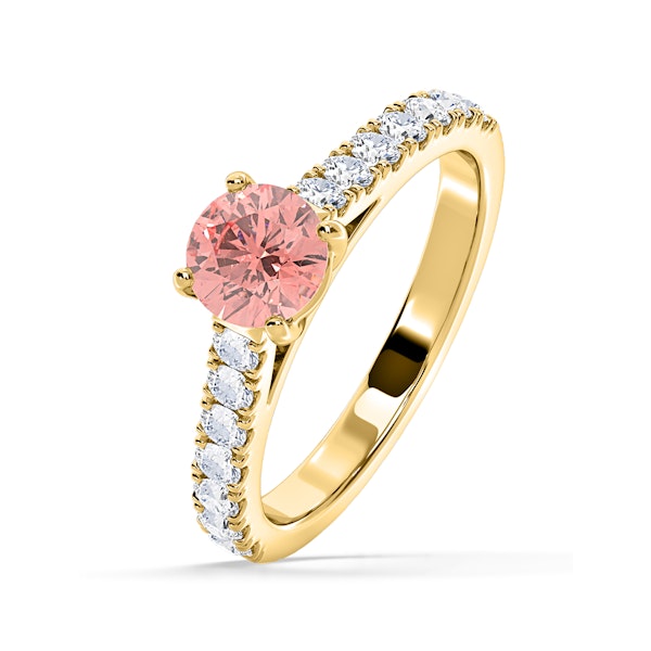 Natalia Pink Lab Diamond 1.50ct Side Stone Ring in 18K Yellow Gold - Elara Collection - Image 1