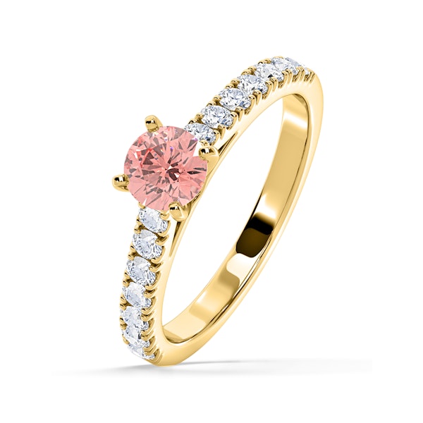 Natalia Pink Lab Diamond 0.91ct Side Stone Ring in 18K Yellow Gold - Elara Collection - Image 1