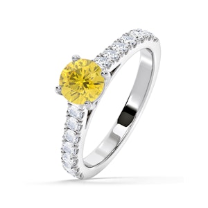 Natalia Yellow Lab Diamond 1.50ct Side Stone Ring in 18K White Gold - Elara Collection