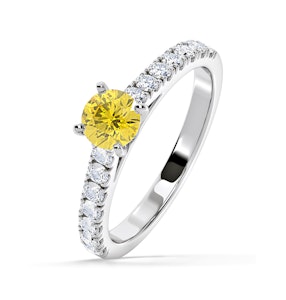 Natalia Yellow Lab Diamond 0.91ct Side Stone Ring in 18K White Gold - Elara Collection