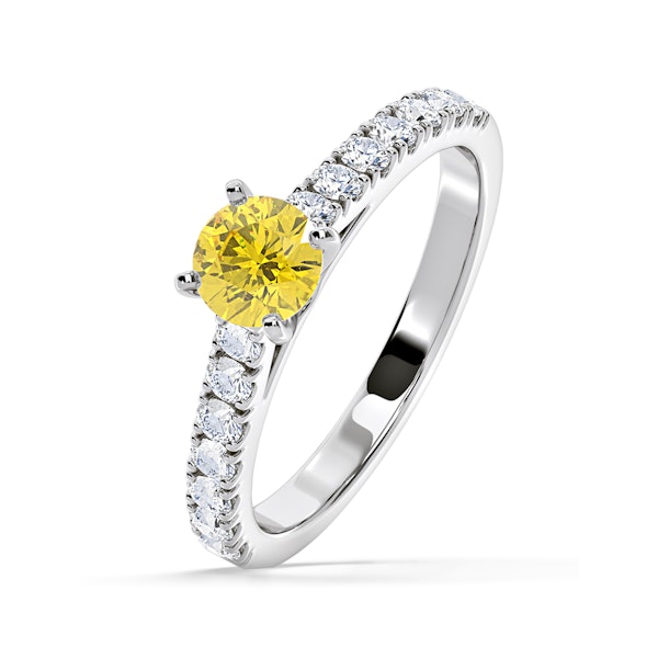 Natalia Yellow Lab Diamond 0.91ct Side Stone Ring in 18K White Gold - Elara Collection - Image 1
