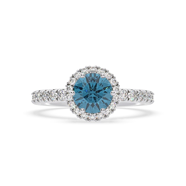 Alessandra Blue Lab Diamond 1.70.ct Halo Ring in Platinum - Elara Collection - Image 3