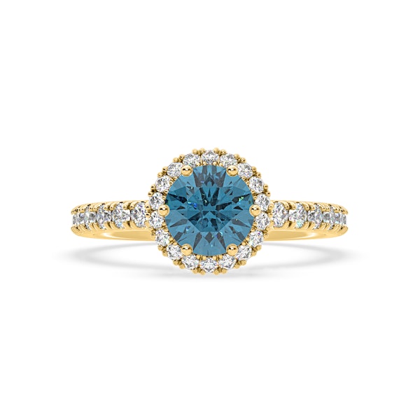 Alessandra Blue Lab Diamond 1.70.ct Halo Ring in 18K Yellow Gold - Elara Collection - Image 3