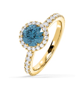 Alessandra Blue Lab Diamond 1.70.ct Halo Ring in 18K Yellow Gold - Elara Collection