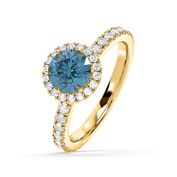 Alessandra Blue Lab Diamond 1.70.ct Halo Ring in 18K Yellow Gold - Elara Collection - Image 1