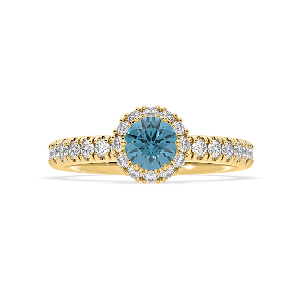 Alessandra Blue Lab Diamond 1.10.ct Halo Ring in 18K Yellow Gold - Elara Collection - Image 3