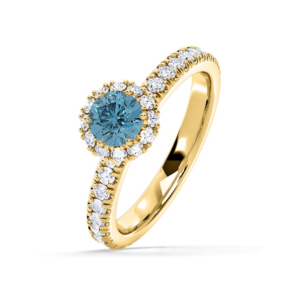 Alessandra Blue Lab Diamond 1.10.ct Halo Ring in 18K Yellow Gold - Elara Collection - Image 1
