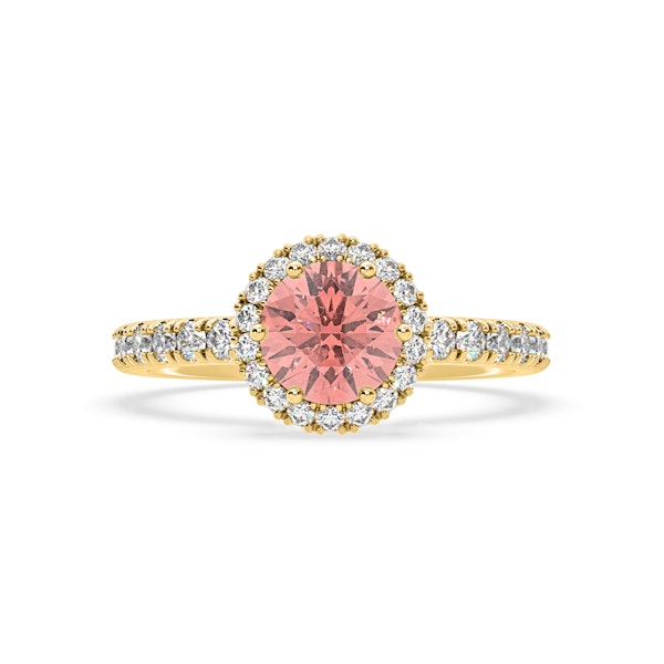 Alessandra Pink Lab Diamond 1.70.ct Halo Ring in 18K Yellow Gold - Elara Collection - Image 3