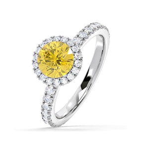 Alessandra Yellow Lab Diamond 1.70.ct Halo Ring in 18K White Gold - Elara Collection