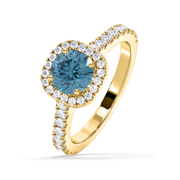 Elizabeth Blue Lab Diamond 1.70ct Halo Ring in 18K Yellow Gold - Elara Collection - Image 1