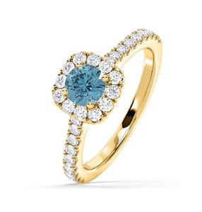 Elizabeth Blue Lab Diamond 1.00ct Halo Ring in 18K Yellow Gold - Elara Collection