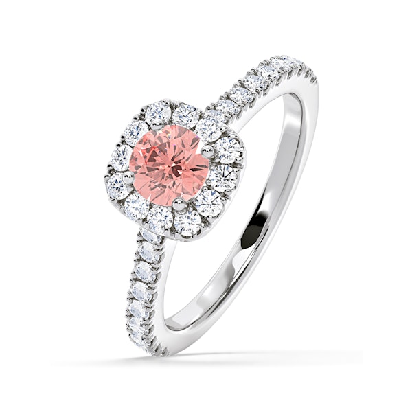 Elizabeth Pink Lab Diamond 1.00ct Halo Ring in Platinum - Elara Collection - Image 1