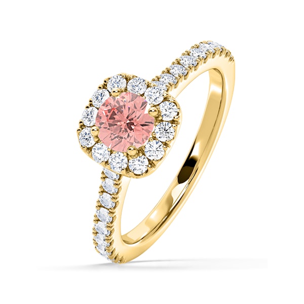 Elizabeth Pink Lab Diamond 1.00ct Halo Ring in 18K Yellow Gold - Elara Collection - Image 1