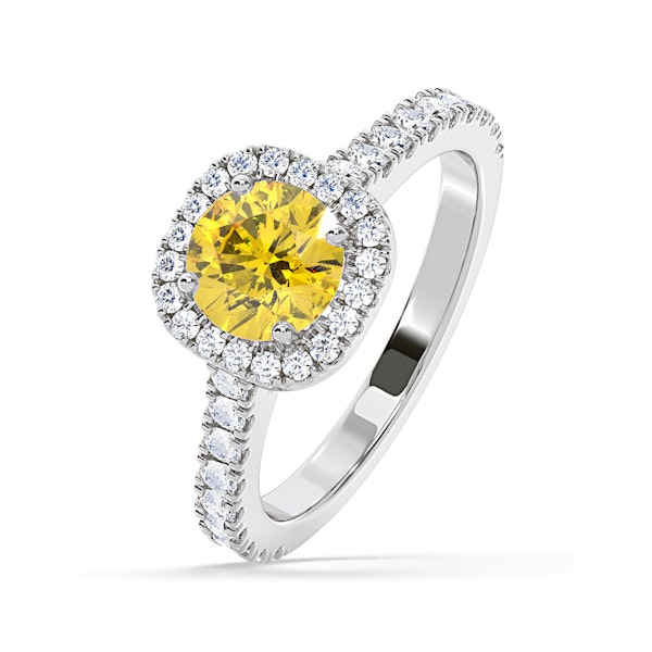 Elizabeth Yellow Lab Diamond 1.70ct Halo Ring in 18K White Gold - Elara Collection - Image 1