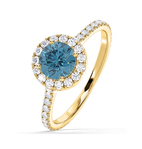 Reina Blue Lab Diamond 1.80ct Halo Ring in 18K Yellow Gold - Elara Collection