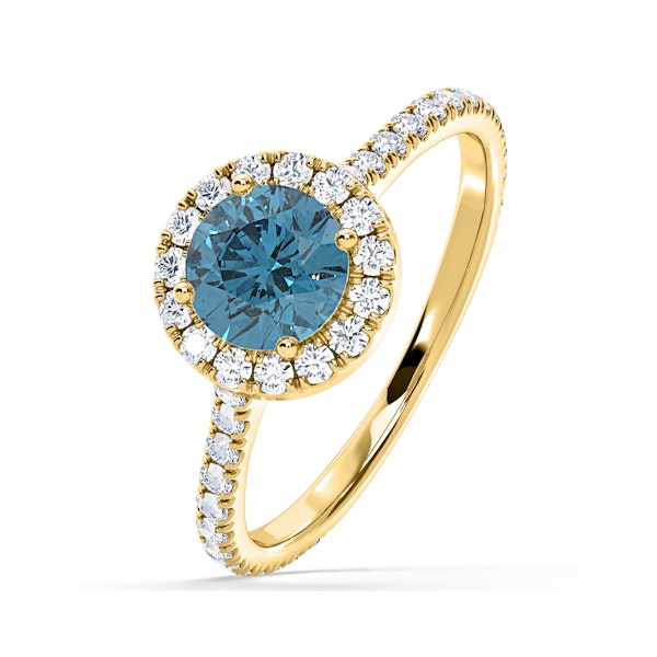Reina Blue Lab Diamond 1.80ct Halo Ring in 18K Yellow Gold - Elara Collection - Image 1