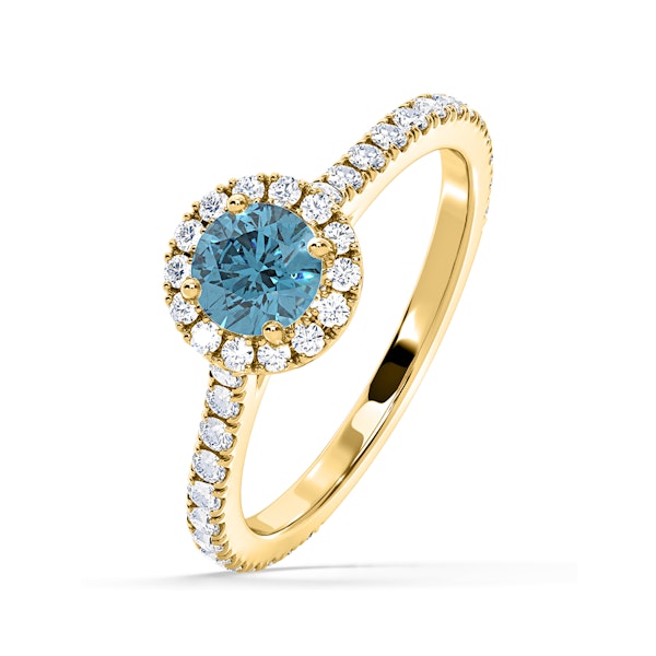 Reina Blue Lab Diamond 1.10ct Halo Ring in 18K Yellow Gold - Elara Collection - Image 1