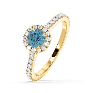Reina Blue Lab Diamond 1.10ct Halo Ring in 18K Yellow Gold - Elara Collection