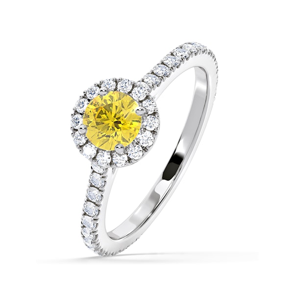 Reina Yellow Lab Diamond 1.10ct Halo Ring in 18K White Gold - Elara Collection - Image 1