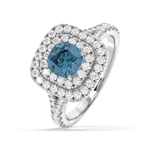Anastasia Blue Lab Diamond 1.65ct Halo Ring in 18K White Gold - Elara Collection