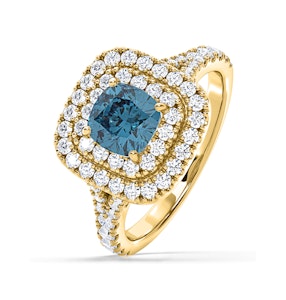 Anastasia Blue Lab Diamond 1.65ct Halo Ring in 18K Yellow Gold - Elara Collection