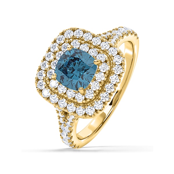 Anastasia Blue Lab Diamond 1.65ct Halo Ring in 18K Yellow Gold - Elara Collection - Image 1