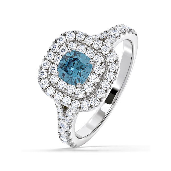 Anastasia Blue Lab Diamond 1.30ct Halo Ring in Platinum - Elara Collection - Image 1