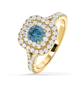 Anastasia Blue Lab Diamond 1.30ct Halo Ring in 18K Yellow Gold - Elara Collection