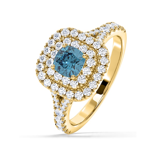 Anastasia Blue Lab Diamond 1.30ct Halo Ring in 18K Yellow Gold - Elara Collection - Image 1