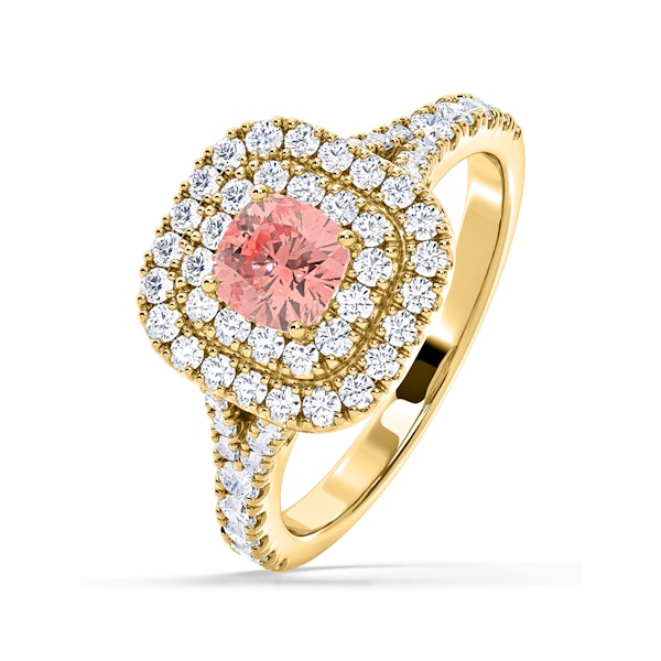 Anastasia Pink Lab Diamond 1.30ct Halo Ring in 18K Yellow Gold - Elara Collection - Image 1