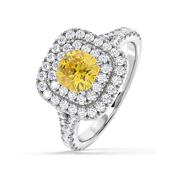 Anastasia Yellow Lab Diamond 1.65ct Halo Ring in 18K White Gold - Elara Collection - Image 1