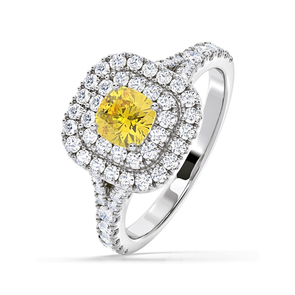 Anastasia Yellow Lab Diamond 1.30ct Halo Ring in Platinum - Elara Collection - Image 1