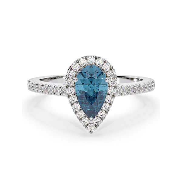 Diana Blue Lab Diamond Pear Halo Ring 1.60ct in 18K White Gold - Elara Collection - Image 3