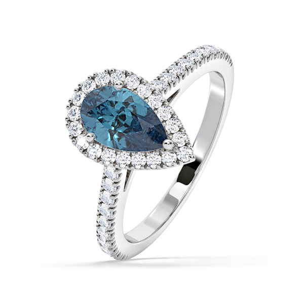Diana Blue Lab Diamond Pear Halo Ring 1.60ct in Platinum - Elara Collection - Image 1