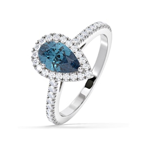 Diana Blue Lab Diamond Pear Halo Ring 1.60ct in 18K White Gold - Elara Collection
