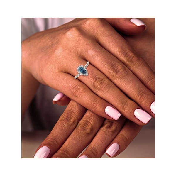Diana Blue Lab Diamond Pear Halo Ring 1.60ct in Platinum - Elara Collection - Image 4