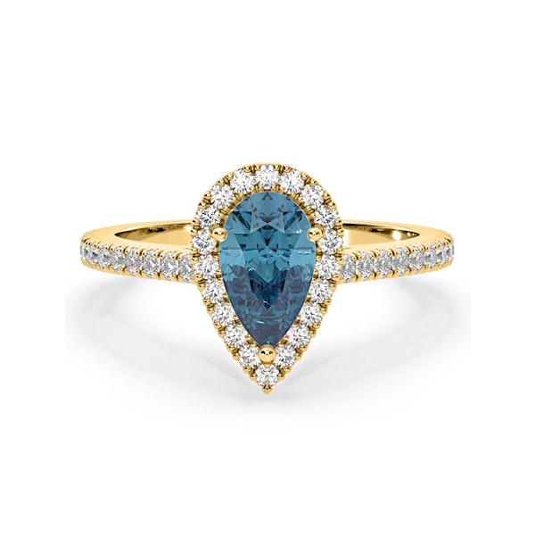 Diana Blue Lab Diamond Pear Halo Ring 1.60ct in 18K Yellow Gold - Elara Collection - Image 3