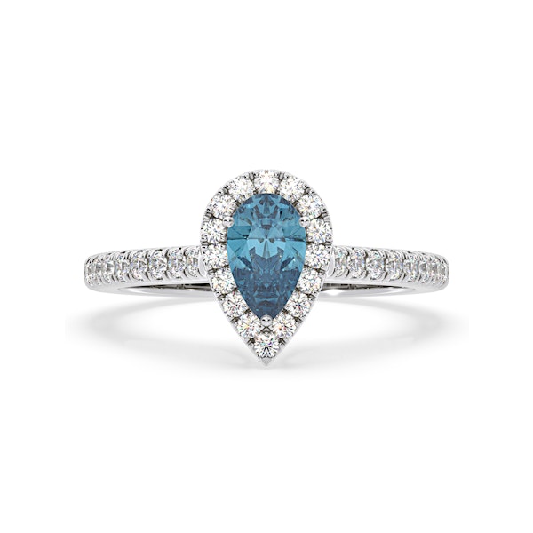 Diana Blue Lab Diamond Pear Halo Ring 1.00ct in 18K White Gold - Elara Collection - Image 3
