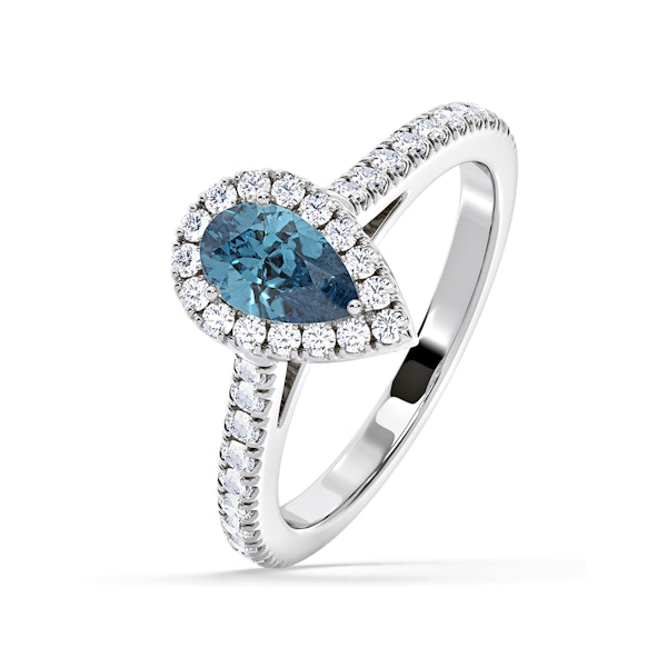 Diana Blue Lab Diamond Pear Halo Ring 1.00ct in 18K White Gold - Elara Collection - Image 1