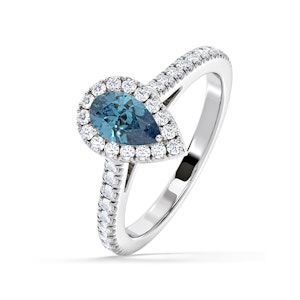 Diana Blue Lab Diamond Pear Halo Ring 1.00ct in 18K White Gold - Elara Collection
