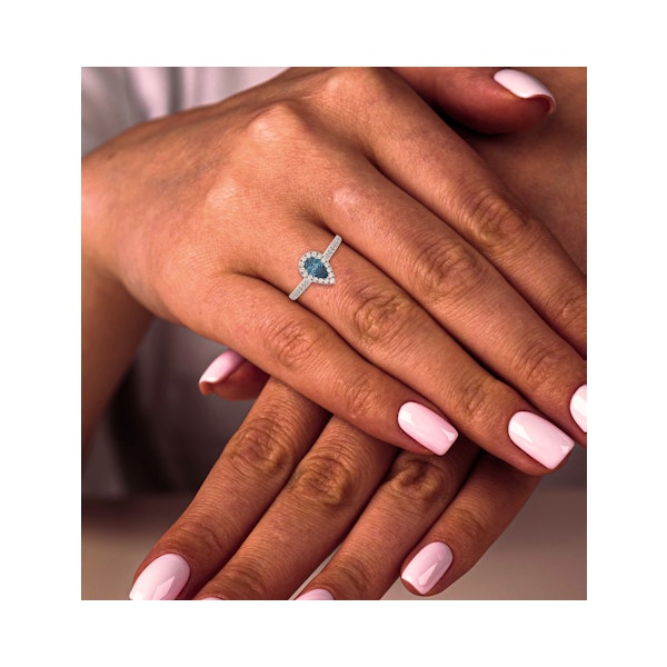 Diana Blue Lab Diamond Pear Halo Ring 1.00ct in 18K White Gold - Elara Collection - Image 4