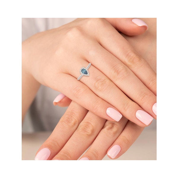 Diana Blue Lab Diamond Pear Halo Ring 1.00ct in 18K White Gold - Elara Collection - Image 2
