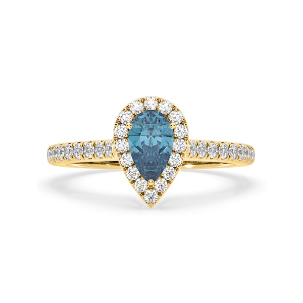 Diana Blue Lab Diamond Pear Halo Ring 1.00ct in 18K Yellow Gold - Elara Collection - Image 3
