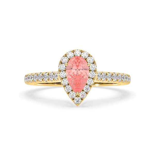 Diana Pink Lab Diamond Pear Halo Ring 1.00ct in 18K Yellow Gold - Elara Collection - Image 3