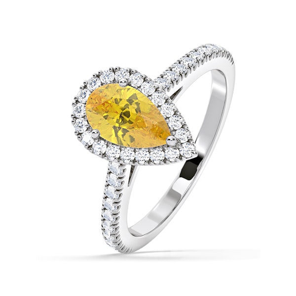 Diana Yellow Lab Diamond Pear Halo Ring 1.60ct in 18K White Gold - Elara Collection - Image 1
