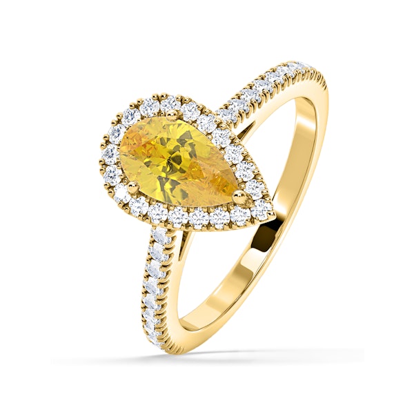 Diana Yellow Lab Diamond Pear Halo Ring 1.60ct in 18K Yellow Gold - Elara Collection - Image 1